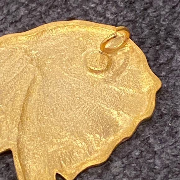 Realm Elephant Pendant Gold Tone Large Trunk Signed Mate Finish - Picture 7 of 9